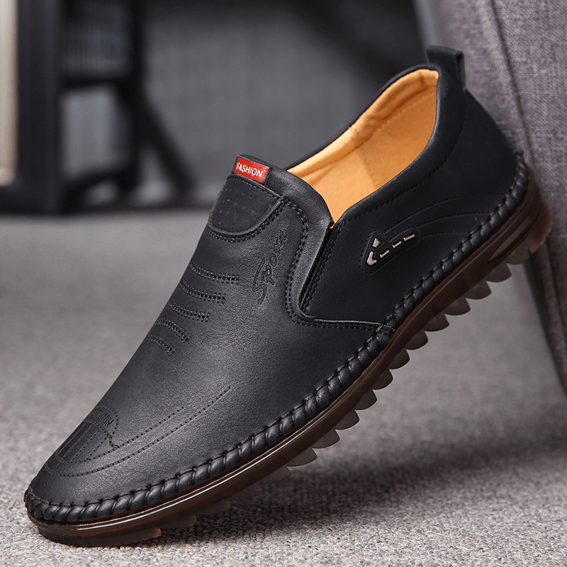 Men Microfiber Leather Slip Resistant Soft Sole Casual Business Loafers - Trendha