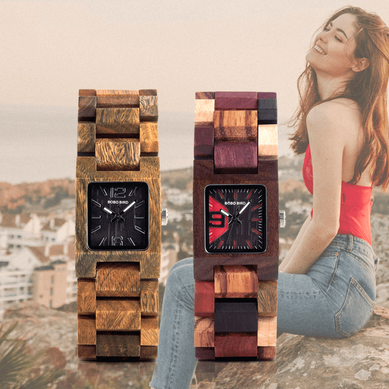 BOBO BIRD S02 25Mm Small Square Dial Women Wrist Watch Wooden Quartz Watch - Trendha