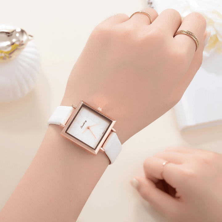 Simple Square Dial PU Leather Strap Women Fashion Ladies Dress Bracelet Quartz Watch - Trendha