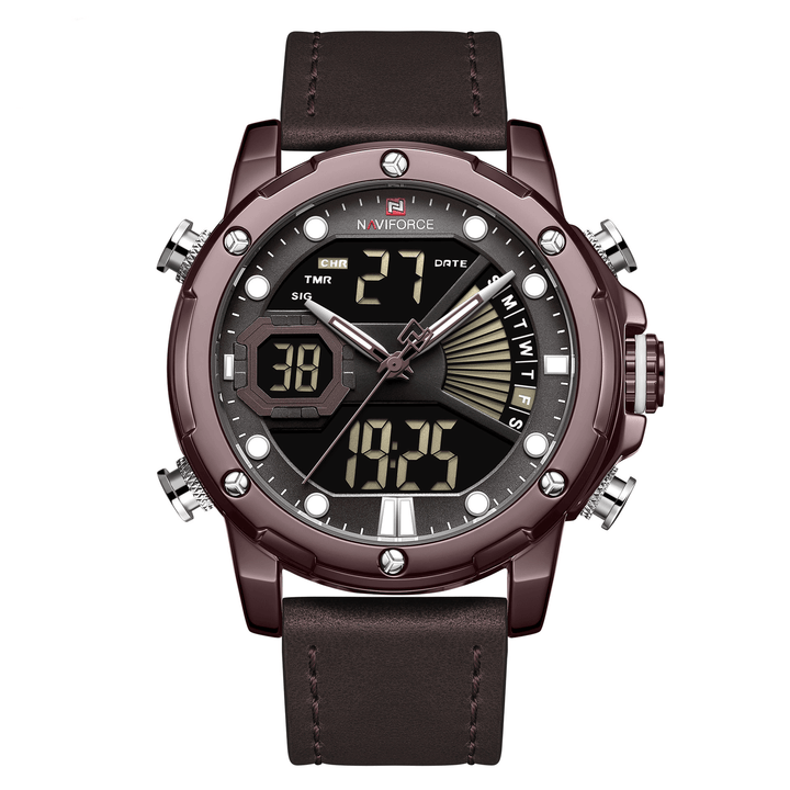NAVIFORCE 9172 Calendar Luminous Display Quartz Watch Genuine Leather Strap Men Watch - Trendha