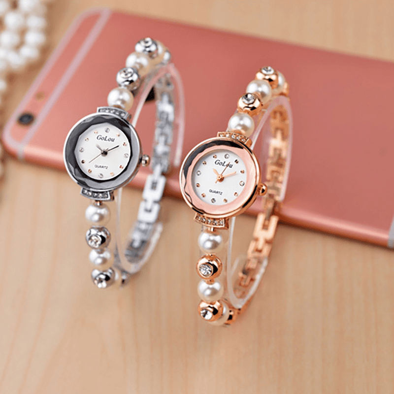 Fashion Diamond Elegant Pearl Lady Bracelet Watch Women Quartz Watch - Trendha