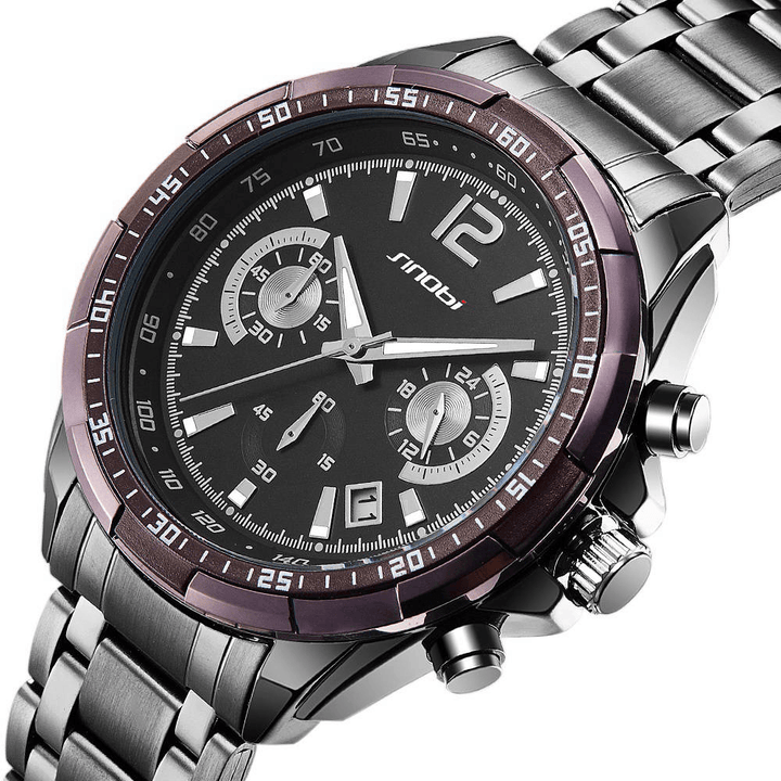 SINOBI 9696 Waterproof Calendar Men Watch Full Steel Luminous Display Quartz Watch - Trendha