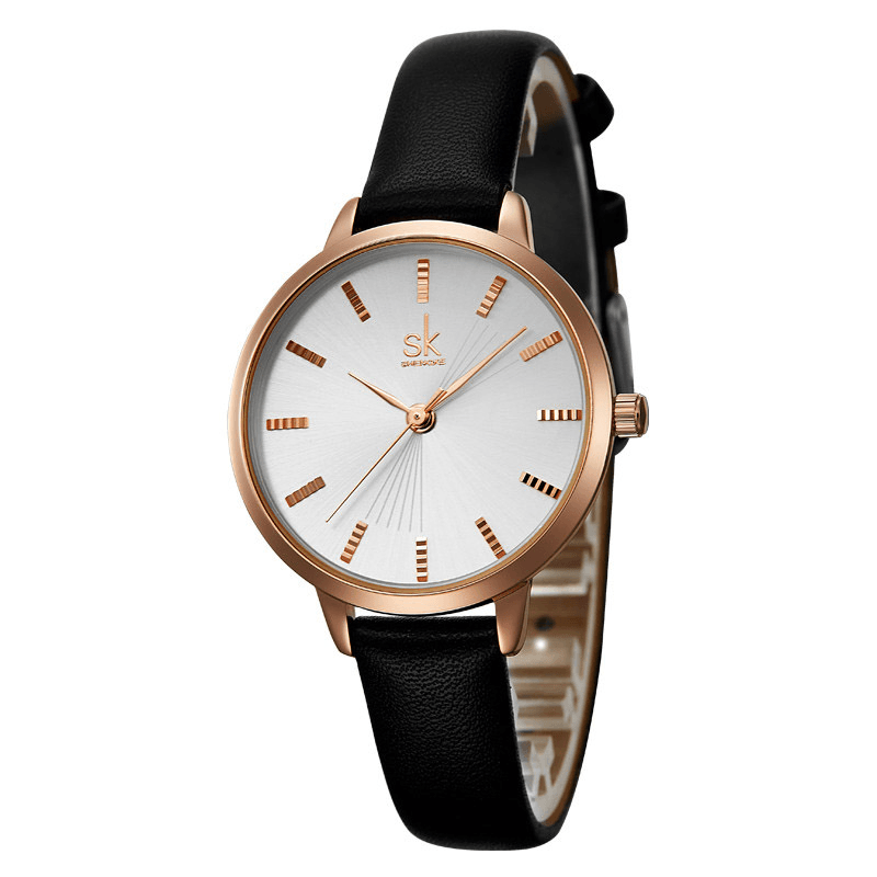 SHENGKE SK K9017 Simple Dial Fashion Leather Strap Ladies Dress Watch Women Quartz Watch - Trendha