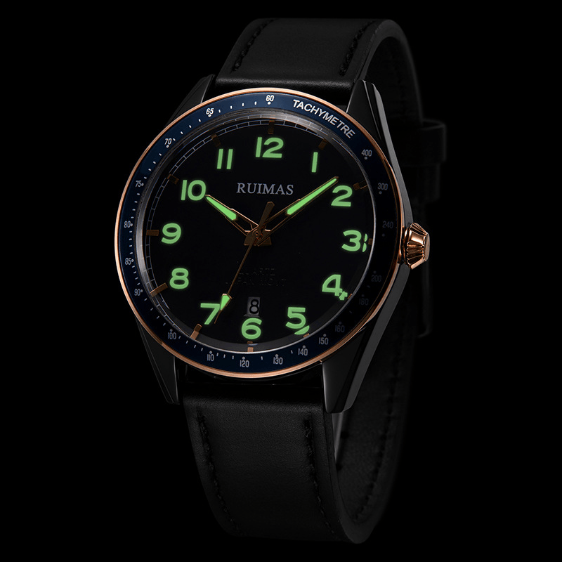 RUIMAS 573 Fashion Men Watch 3ATM Waterproof Luminous Date Display Leather Strap Quartz Watch - Trendha
