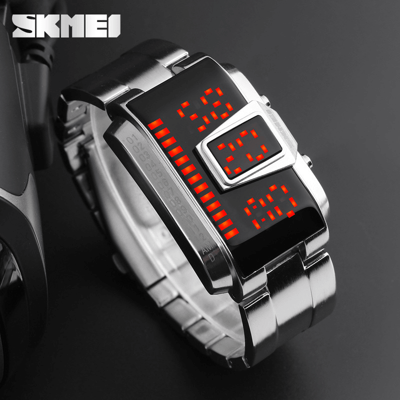 SKMEI 1791 Stainless Steel Band Fashionable Digital Watch LED Waterproof Men Wrist Watch - Trendha