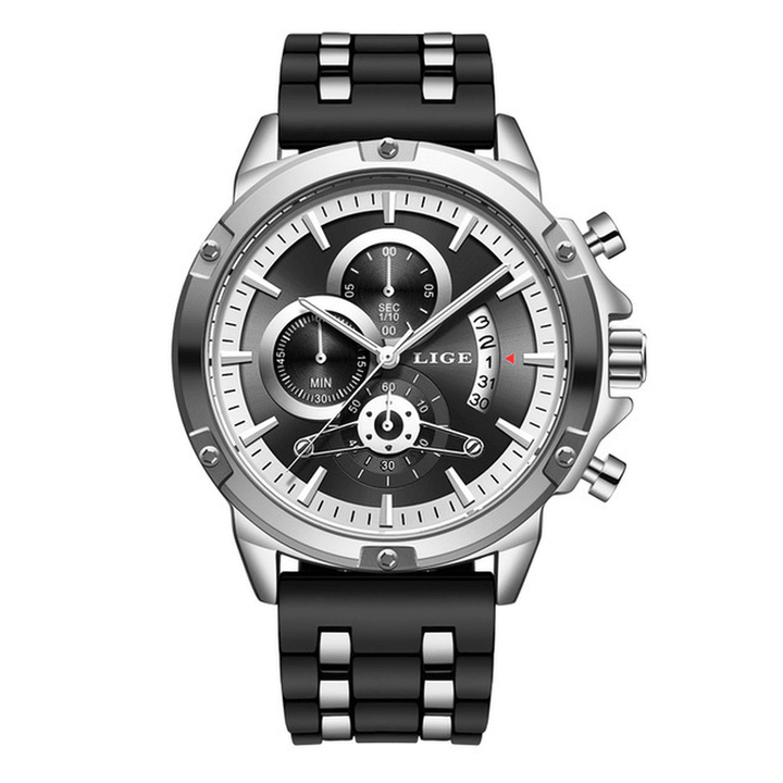 LIGE 9907 Fashionable Calendar Date Display Men Wrist Watch Silicone Strap Quartz Watch - Trendha