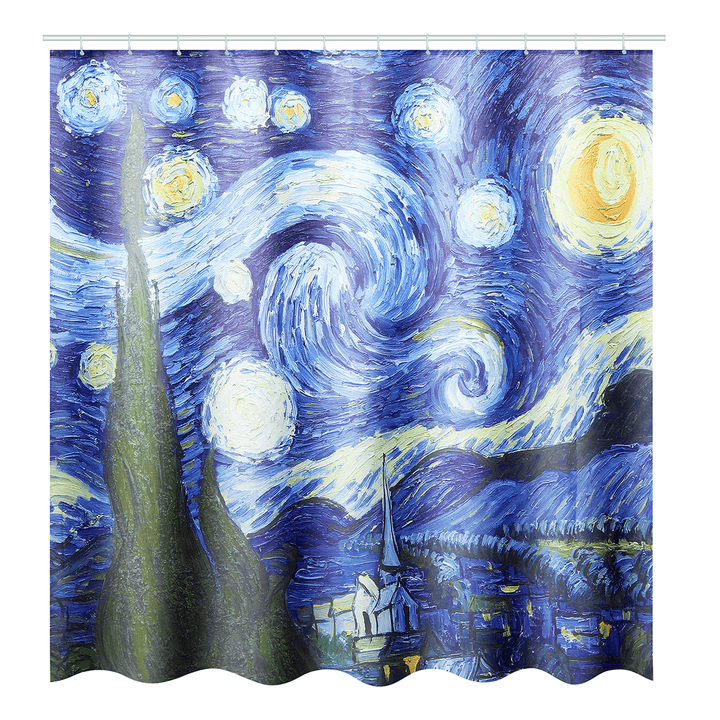 180X180Cm the Starry Night Pattern Bathroom Waterroof Shower Curtains Toliet Mat 12 Hooks - Trendha