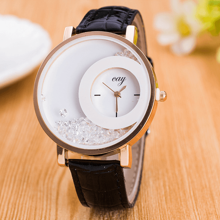 Fashion Casual Women Watch Crystal Dial Leather Strap Female Quartz Watch - Trendha