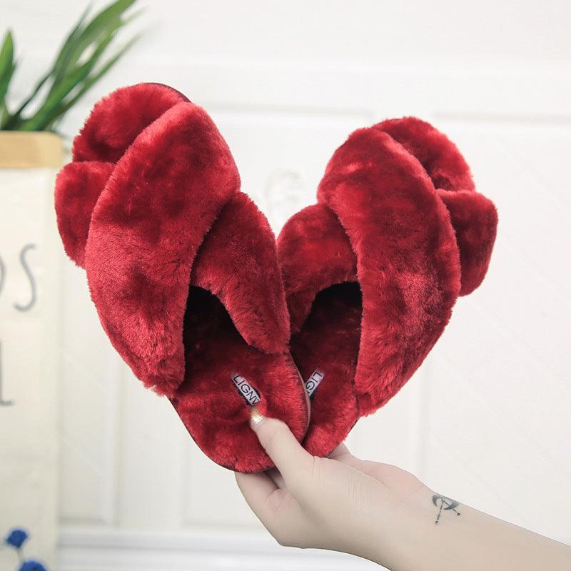 Cross open-toe fur slippers - Trendha