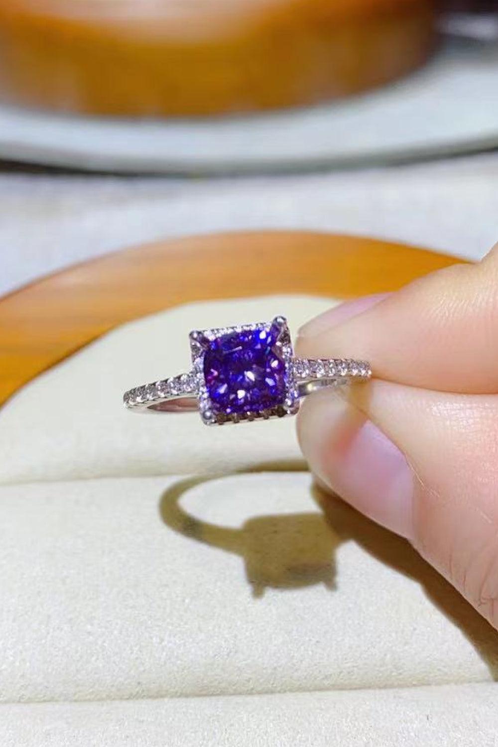 1 Carat Moissanite Platinum-Plated Square Ring - Trendha
