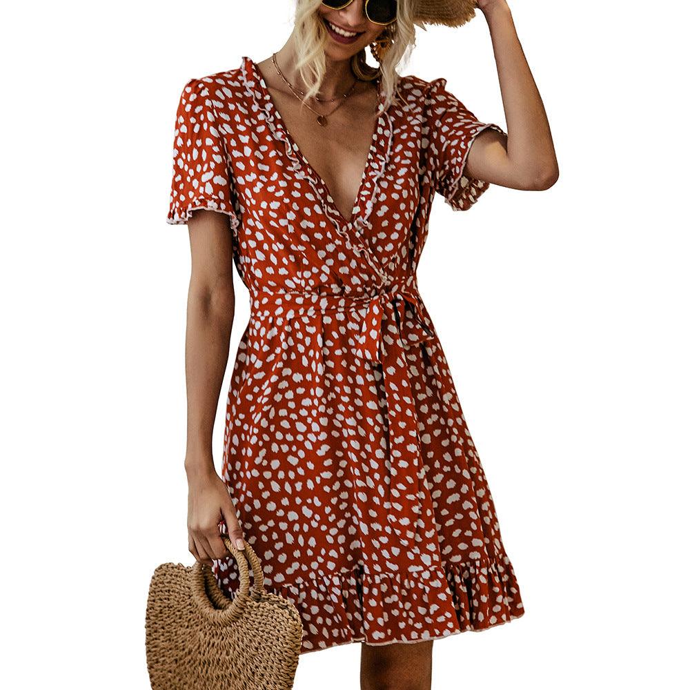 V-neck Ruffle print dress - Trendha