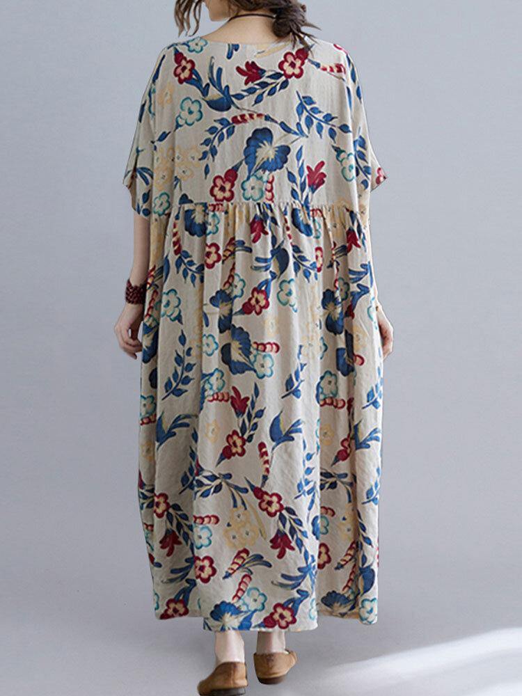Relaxed Fit Bohemian Dress with Colorful Floral Print for Women - Trendha