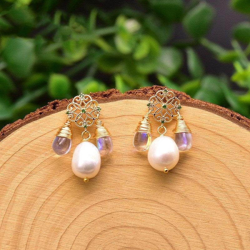 Pearl Drop Earrings with Decorative Accents