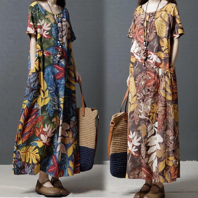 Cotton and linen long dress - Trendha