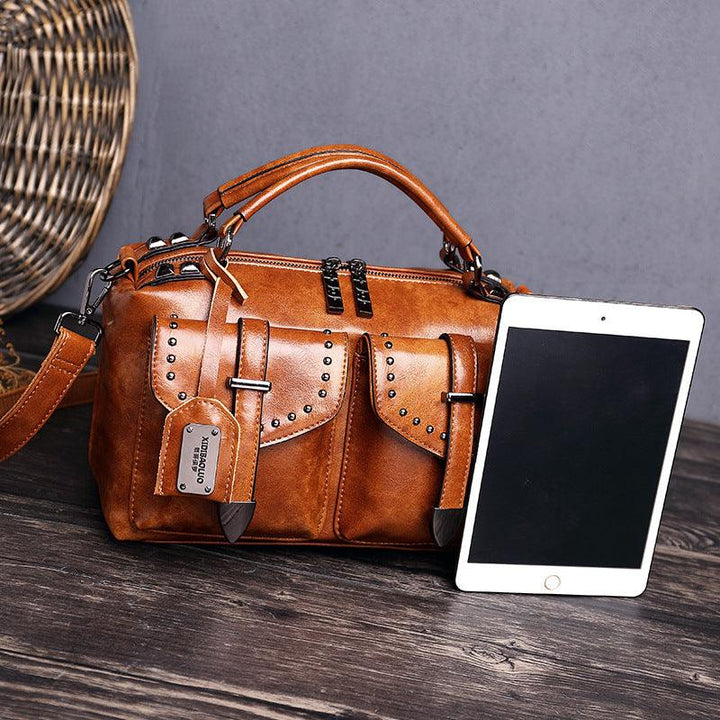 Retro new style oil wax leather handbag - Trendha