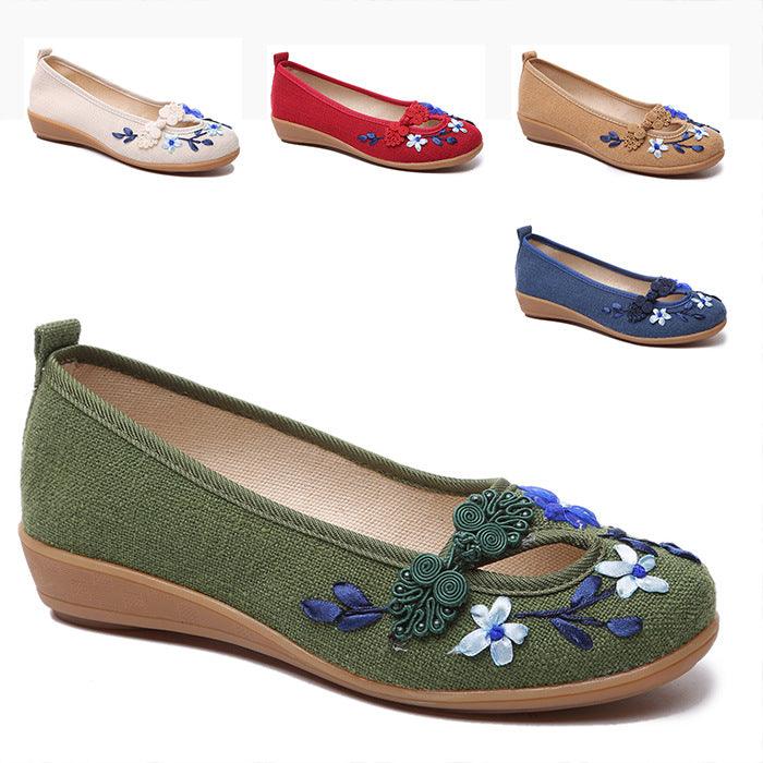 Cloth Shoes Small Floral Buckle Low-top Shoes Low-cut Square Dance Mom Shoes Women's Shoes 404142 - Trendha