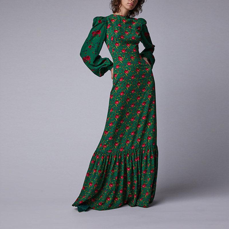 Round neck lantern sleeve print dress summer 2021 - Trendha