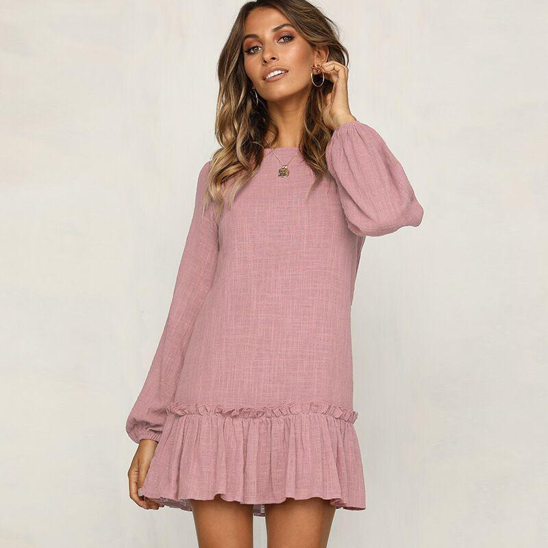 Long sleeve pleated casual dress