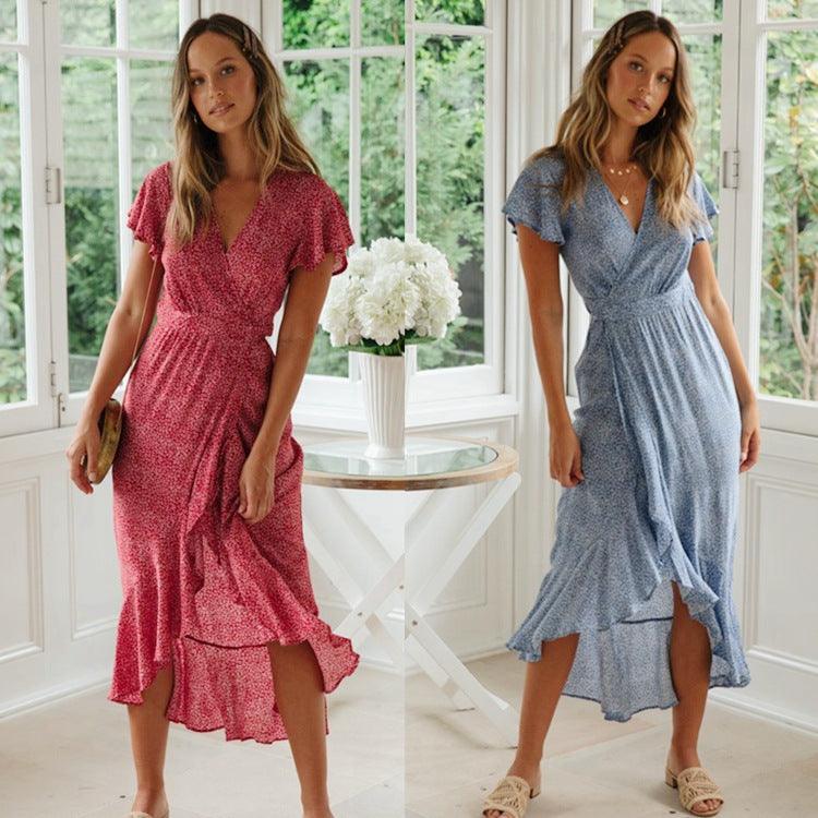 Trendy V-neck Short-Sleeved Lace Dress: Embrace European and American Fashion - Trendha