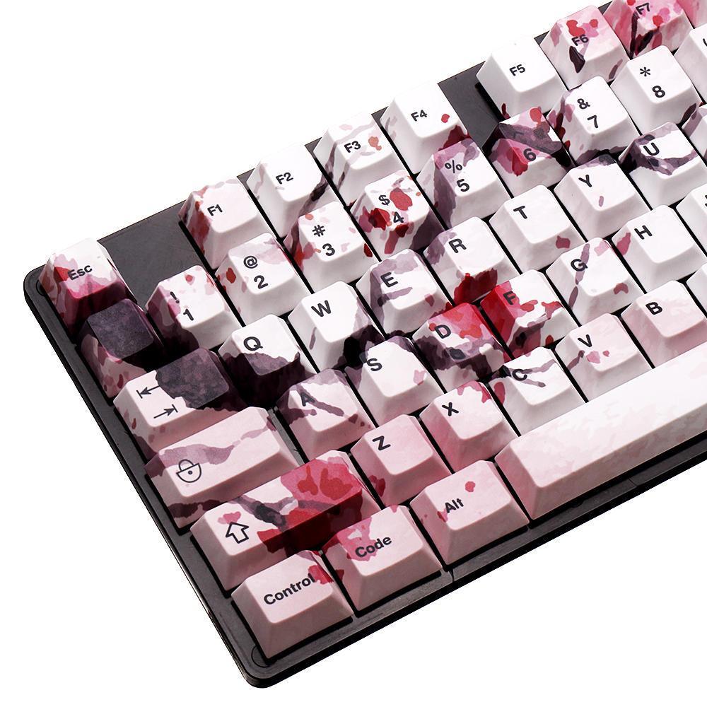 127 Keys Cherry Blossom Keycap Set OEM Profile PBT Five-sided Sublimation Keycaps for Mechanical Keyboard - Trendha