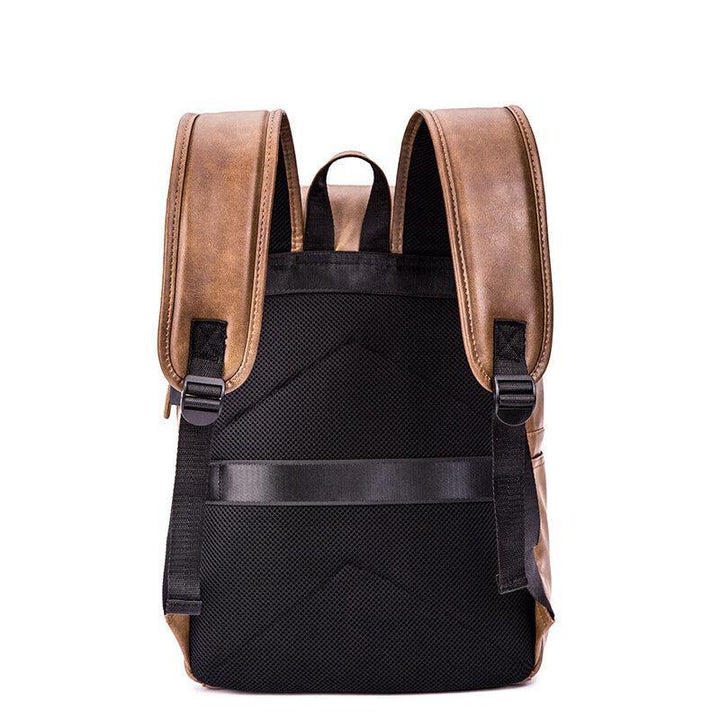 Men PU Leather Retro Business Casual Style Large Capacity 14 Inch Laptop Bag Student School Bag Travel Backpack - Trendha