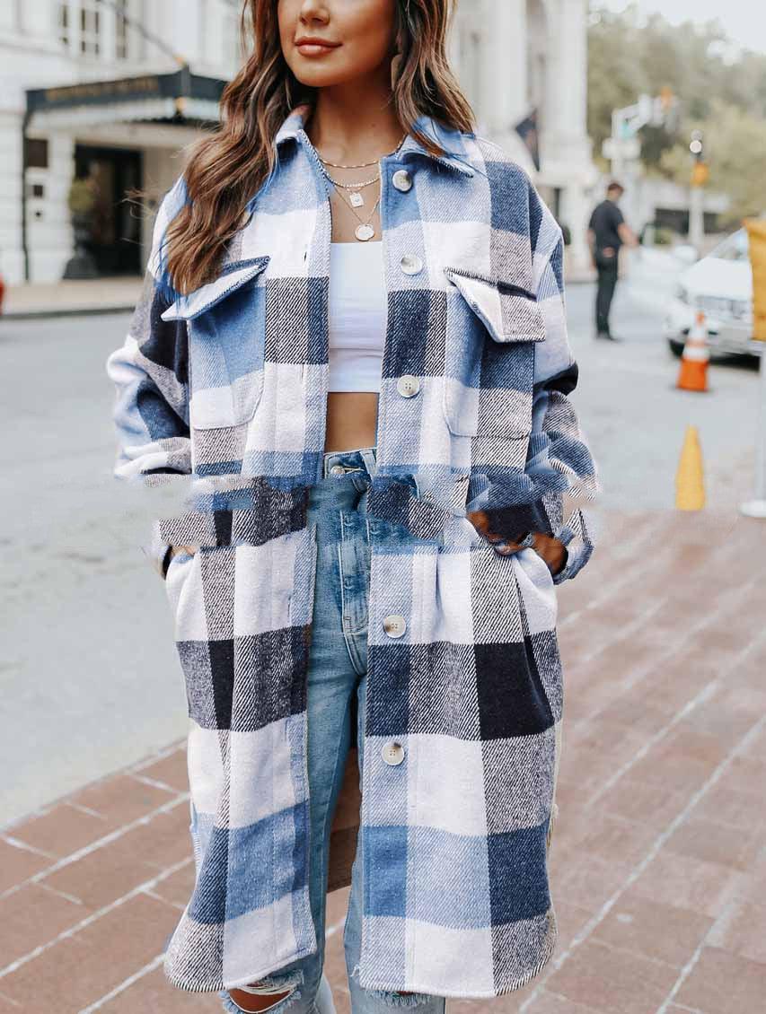 European And American Lapel Loose Women's Plaid Woolen Jacket - Trendha