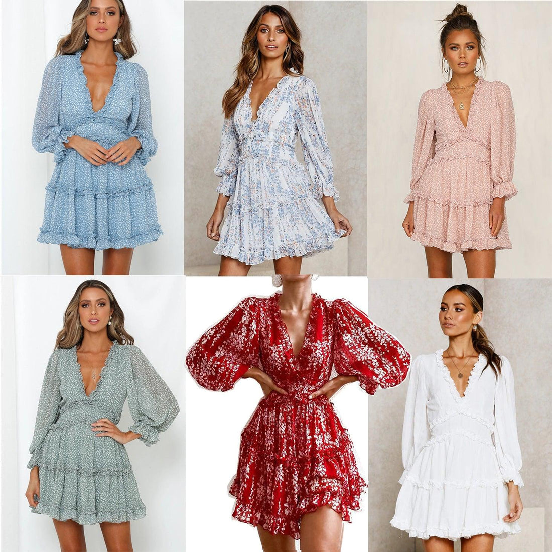 V-neck chiffon short dress