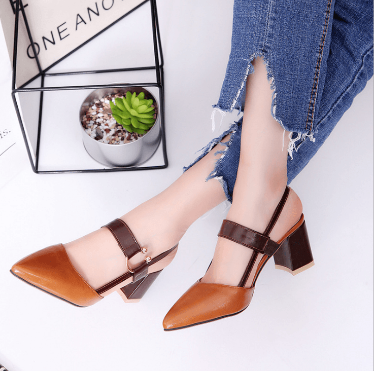 2021 new hollow coarse sandals high-heeled shallow mouth pointed baotou shoes work shoes women Female sexy high heels B1284