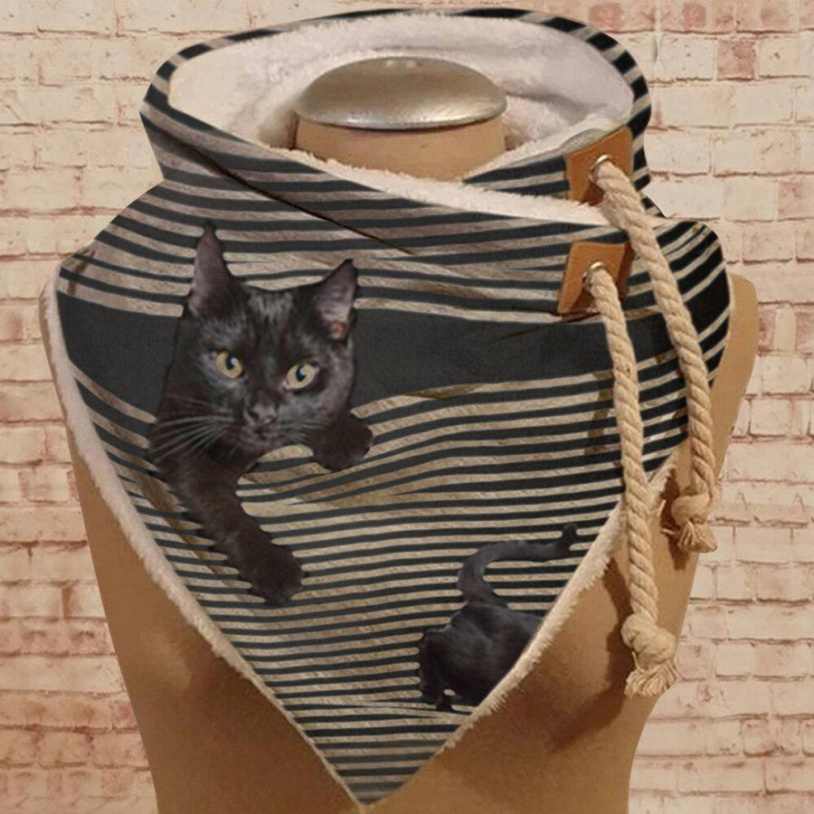 Women Cute Cartoon Cat Stripe Pattern Soft Personality Neck Protection Keep Warm Scarf - Trendha