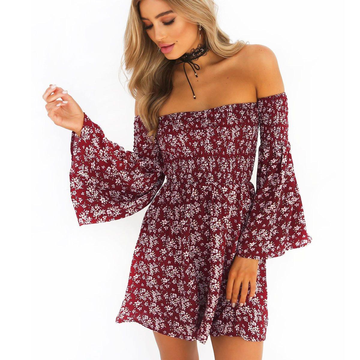 Print Skirt One Line Shoulder Wrapped Chest Print Dress - Trendha