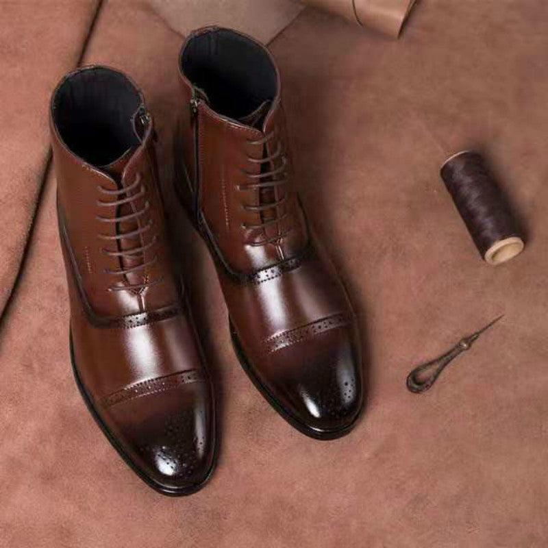 Carved Casual Plus Size High-Top Men's Leather Boots - Trendha