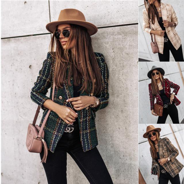 Temperament British Style Double-Breasted Printed Suit Jacket - Trendha