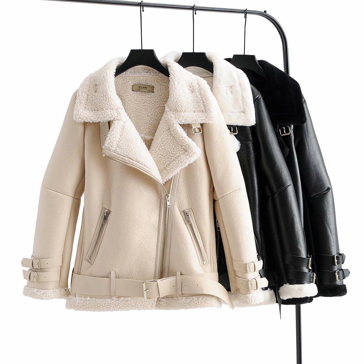 Autumn and Winter New Warm Fur All-in-one Leather Jacket - Trendha