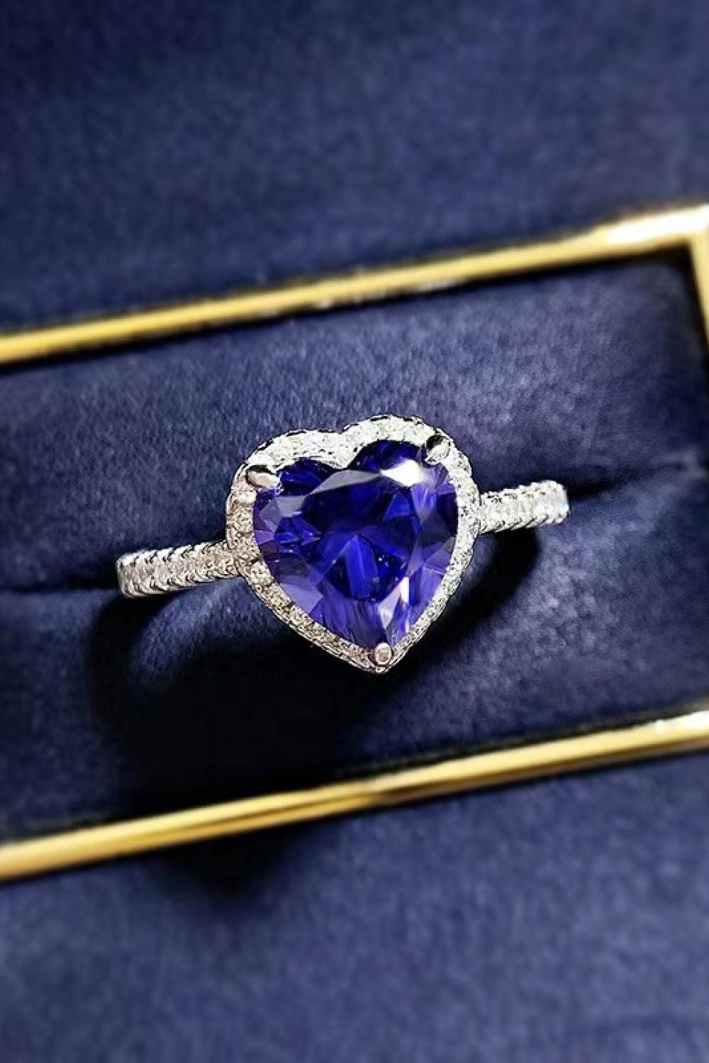 2 Carat Moissanite Heart-Shaped Side Stone Ring - Trendha