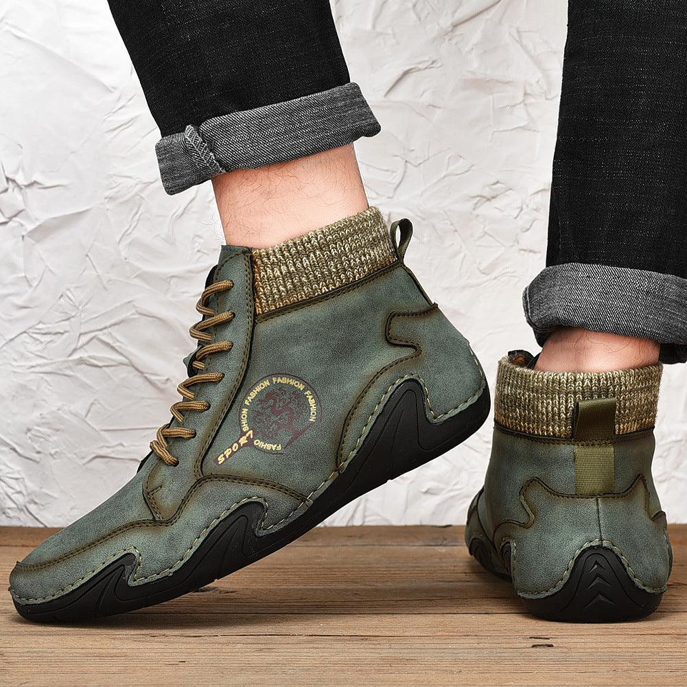 British style middle cut leather men's tooling boots - Trendha