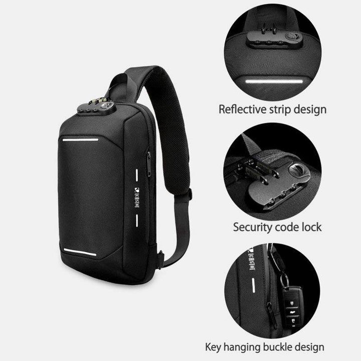 Men Oxford Password Lock Anti-theft Reflective Strip Design Waterproof Multi-pockets Crossbody Sling Bag Chest Bag - Trendha