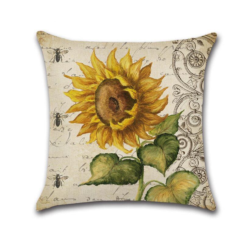 18 X 18 Inches Sunflower Throw Pillow Case Green Cushion Cover Cotton Linen Decorative Pillows Covers - Trendha