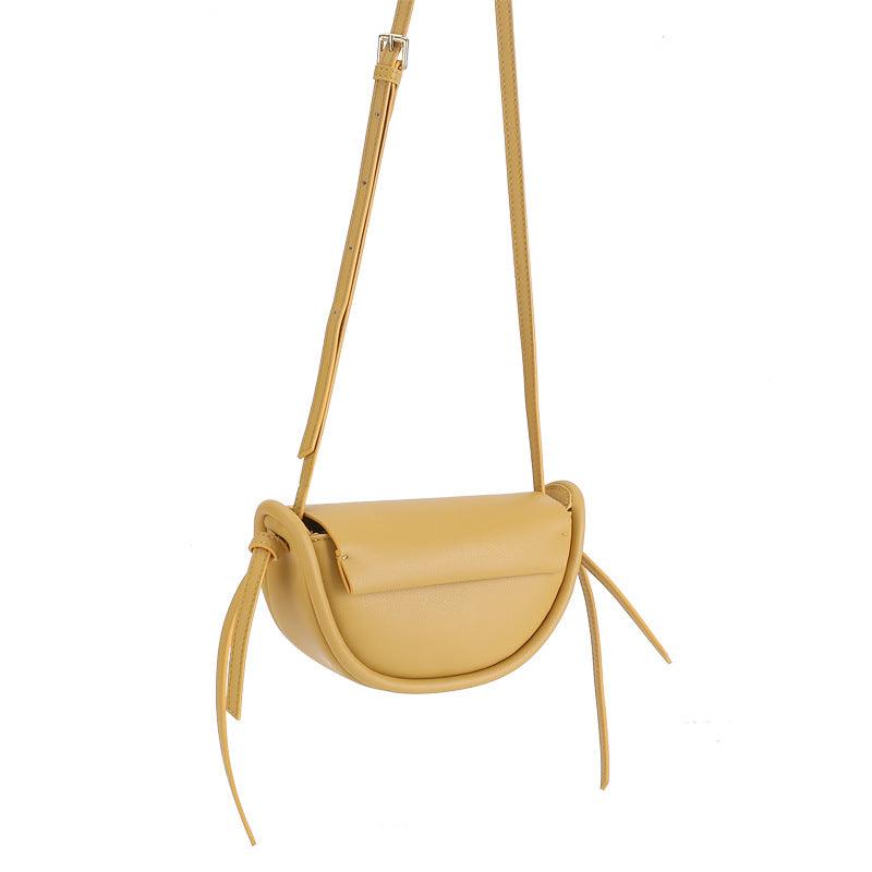 Cowhide Semicircle Crossbody Shoulder Bag - Trendha