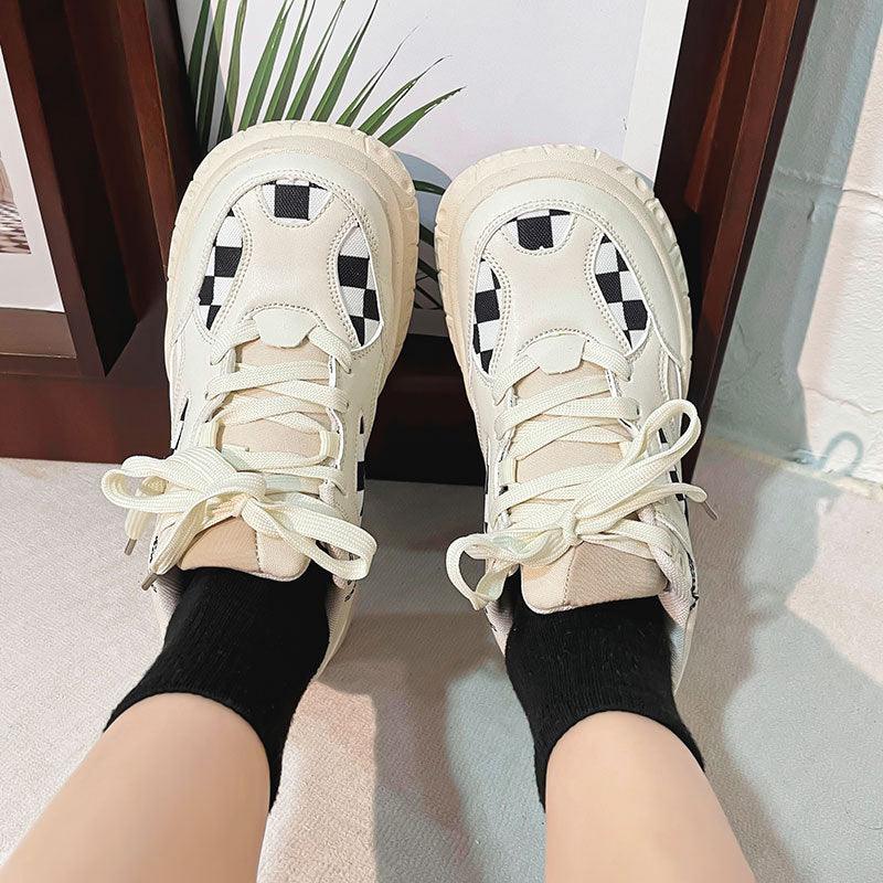 Womens Checkerboard Large Toe Retro Casual Sports Shoes
