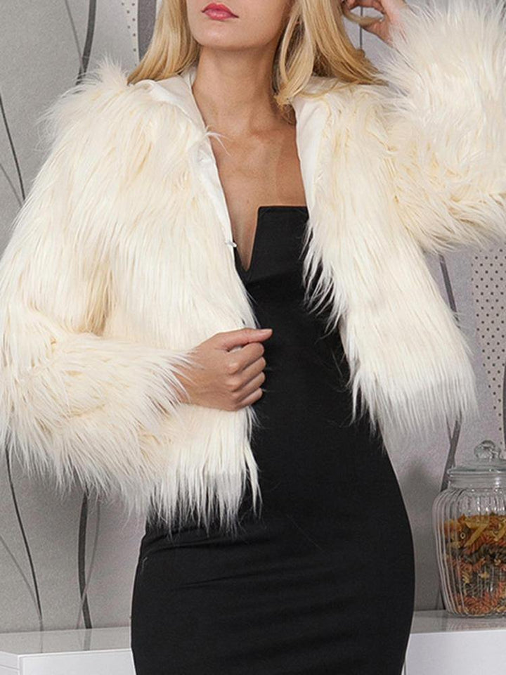 Long Sleeve Fluffy Short Winter Faux Fur Party Hooded Coats - Trendha