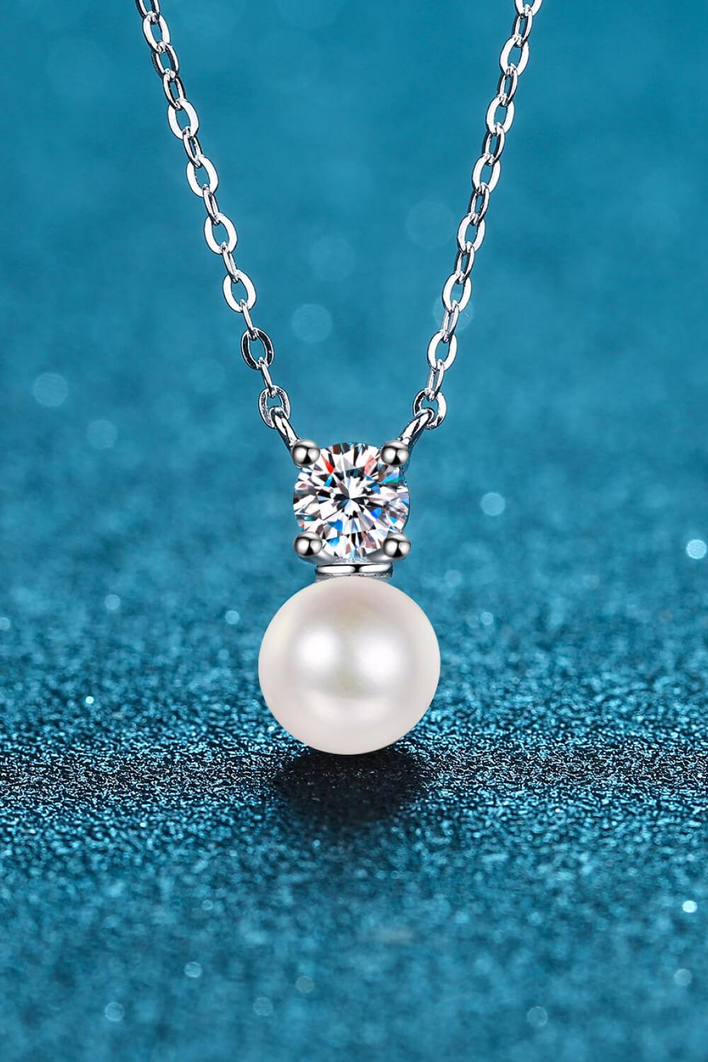 925 Sterling Silver Freshwater Pearl Moissanite Necklace - Trendha