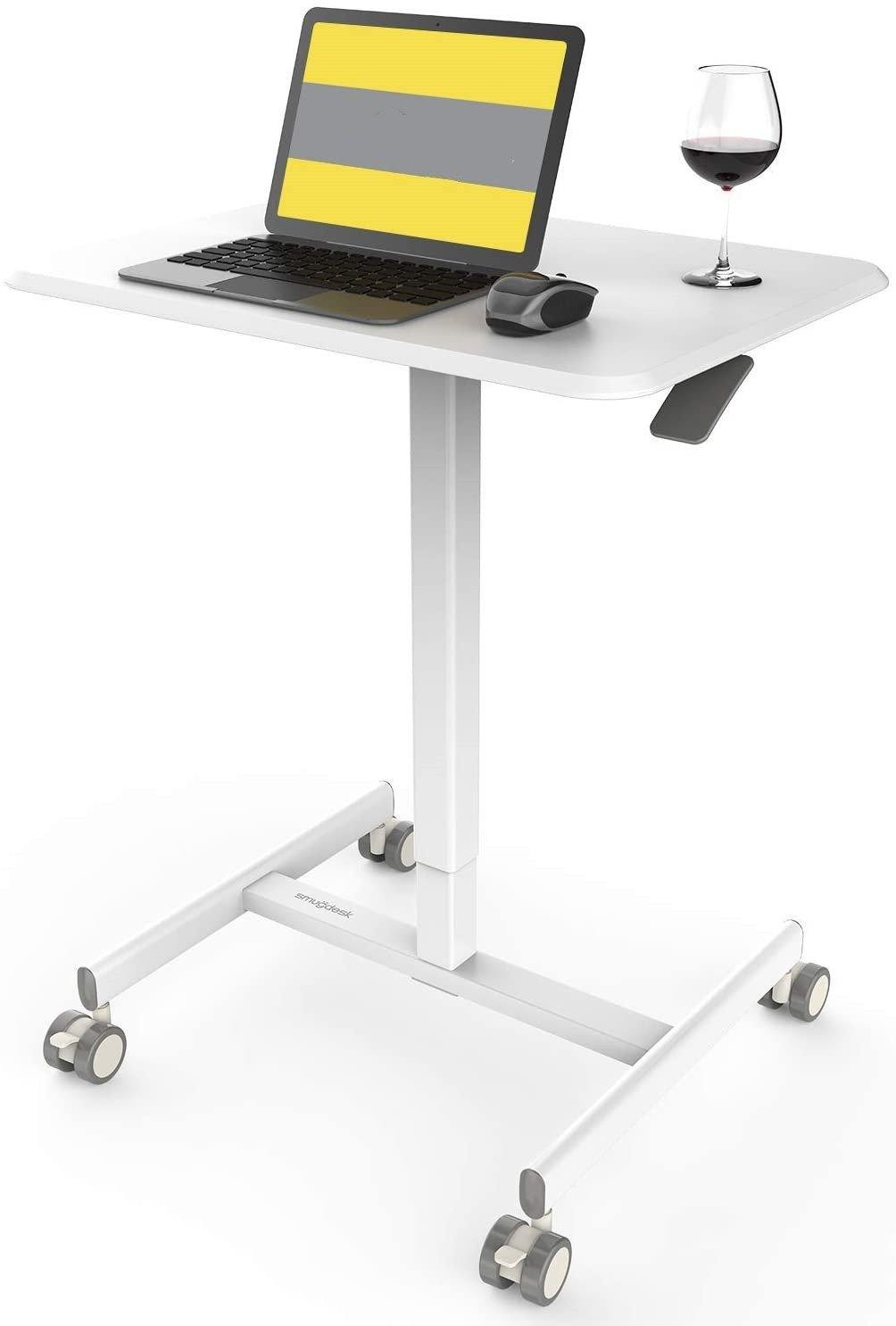 Mobile Sit-Stand Desk Adjustable Height Laptop Desk Cart Ergonomic Table Small Standing Desk with Pneumatic Height Adjustments, Black,White - Trendha