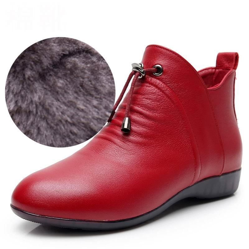 Women's High Top Leather Soft-soled Cotton Flat Boots - Trendha