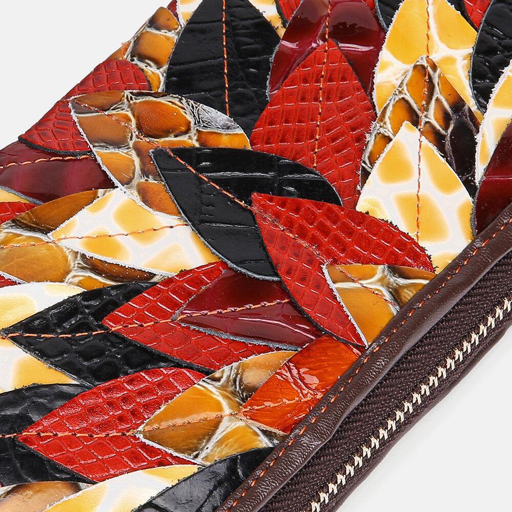 Women Genuine Leather Patchwork Vintage Wallet Purse Clutches Bag - Trendha