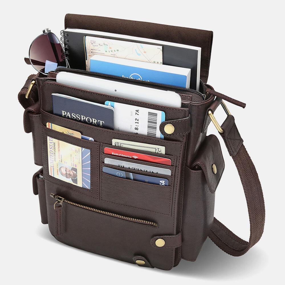 E Ekphero Men PU Leather Vintage Business Multifunction Multi-card Slots Multi-pockets Crossbody Bag Shoulder Bag - Trendha