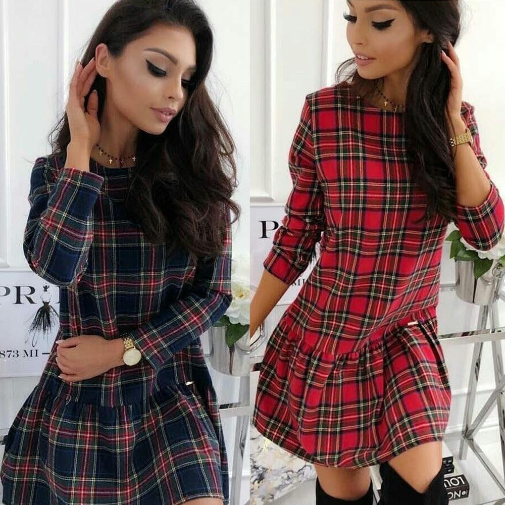 Long Sleeve Plaid Midi Casual Plaid Knee Length Dress - Trendha