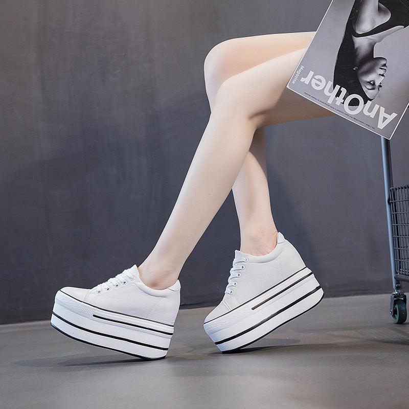 Women's Breathable Canvas Shoes With Thick Soles - Trendha