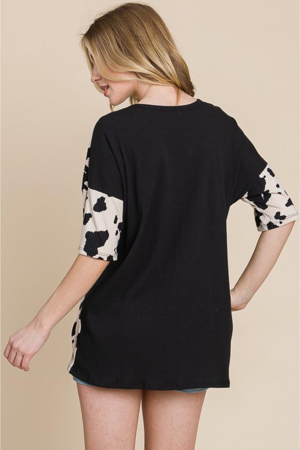 BOMBOM Rodeo Love Ribbed Animal Contrast Tee - Trendha
