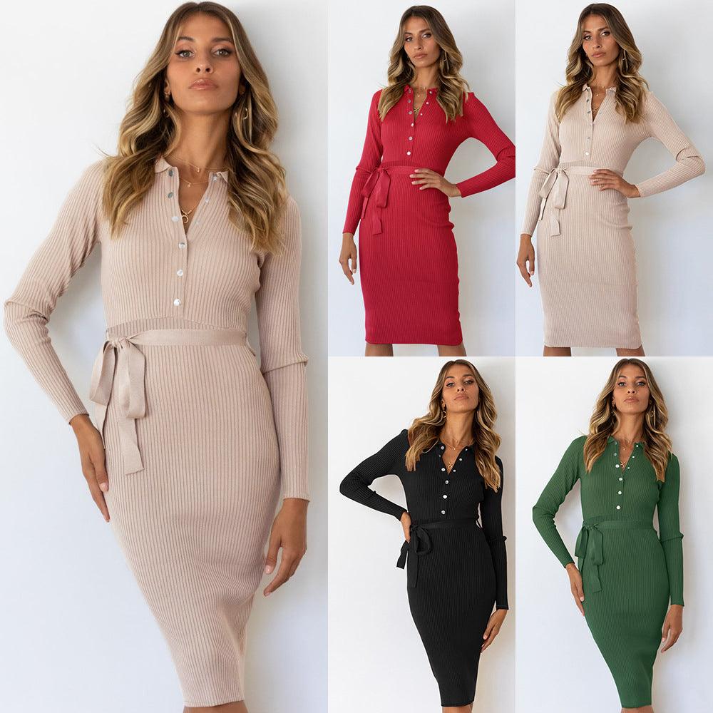 Mid-length Pullover Knitted Dress - Trendha