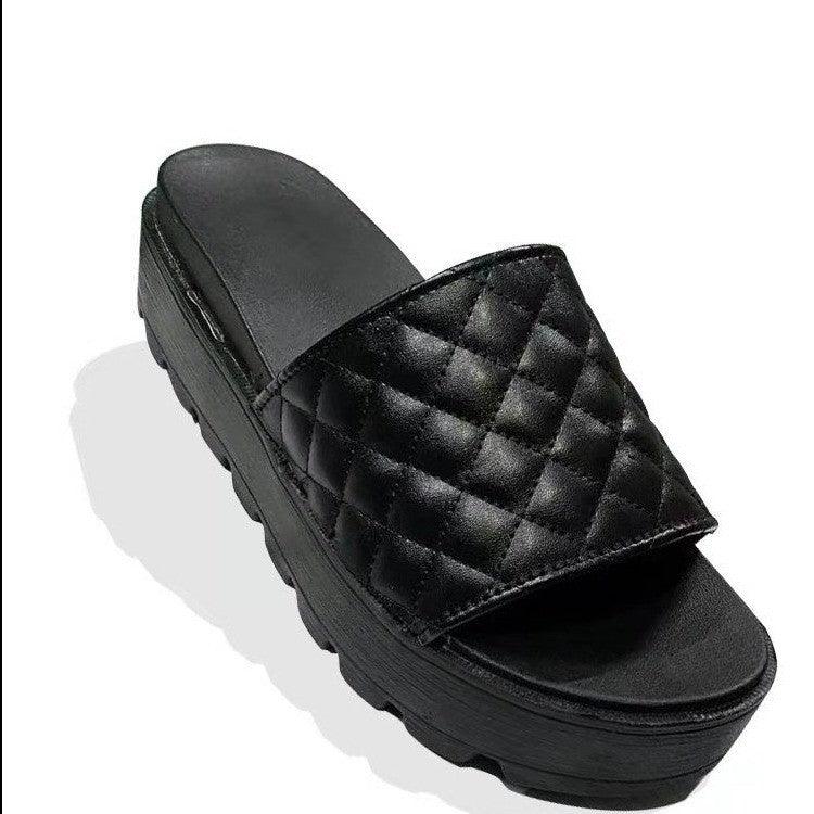 Women's New Sponge Cake Thick Bottom Diamond Plaid Sandals - Trendha